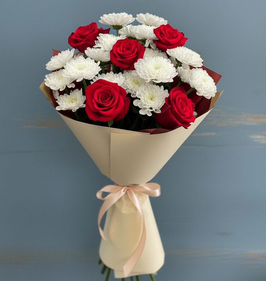 Букет цветов из: Розы и Хризантемы в Октябрьский Волгоградской области