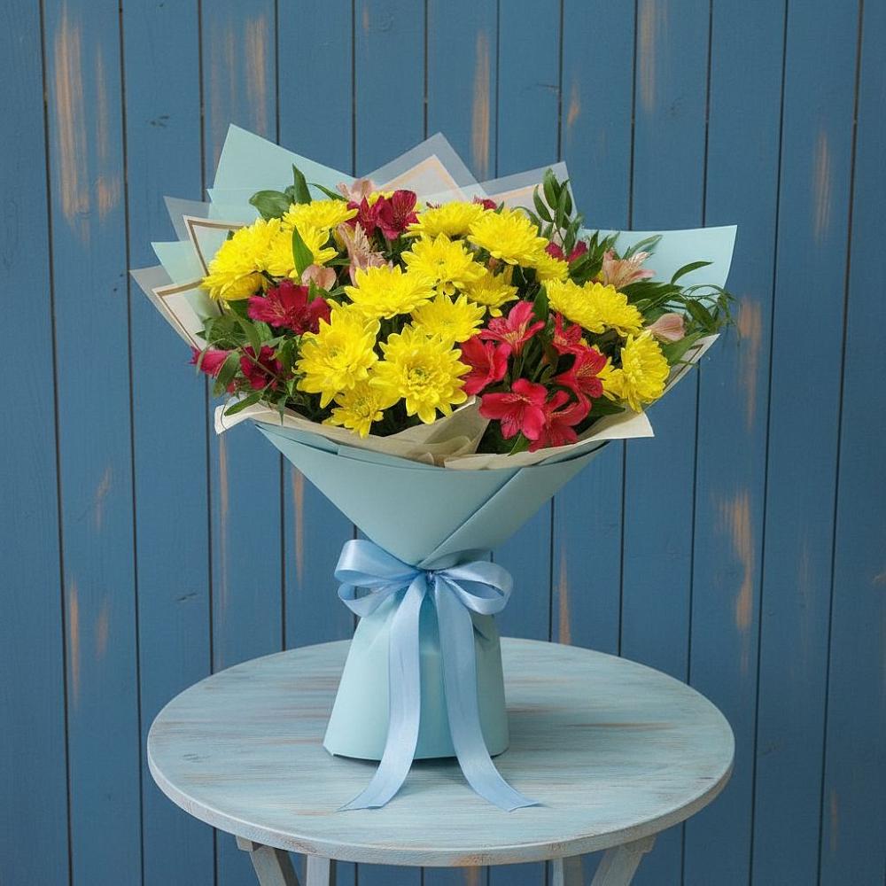 Букет цветов из: Альстромерии и Хризантемы в Октябрьский Волгоградской области