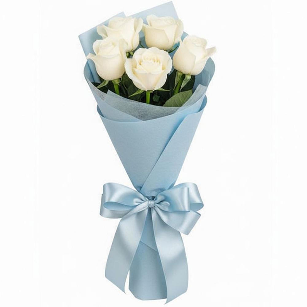 Букет 5 Белых роз Проуд в Октябрьский Волгоградской области