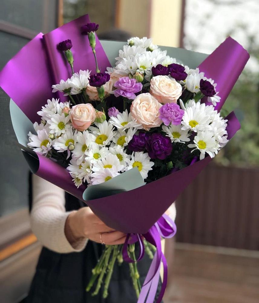 Букет цветов из: Хризантемы, Гвоздики и Розы в Октябрьский Волгоградской области