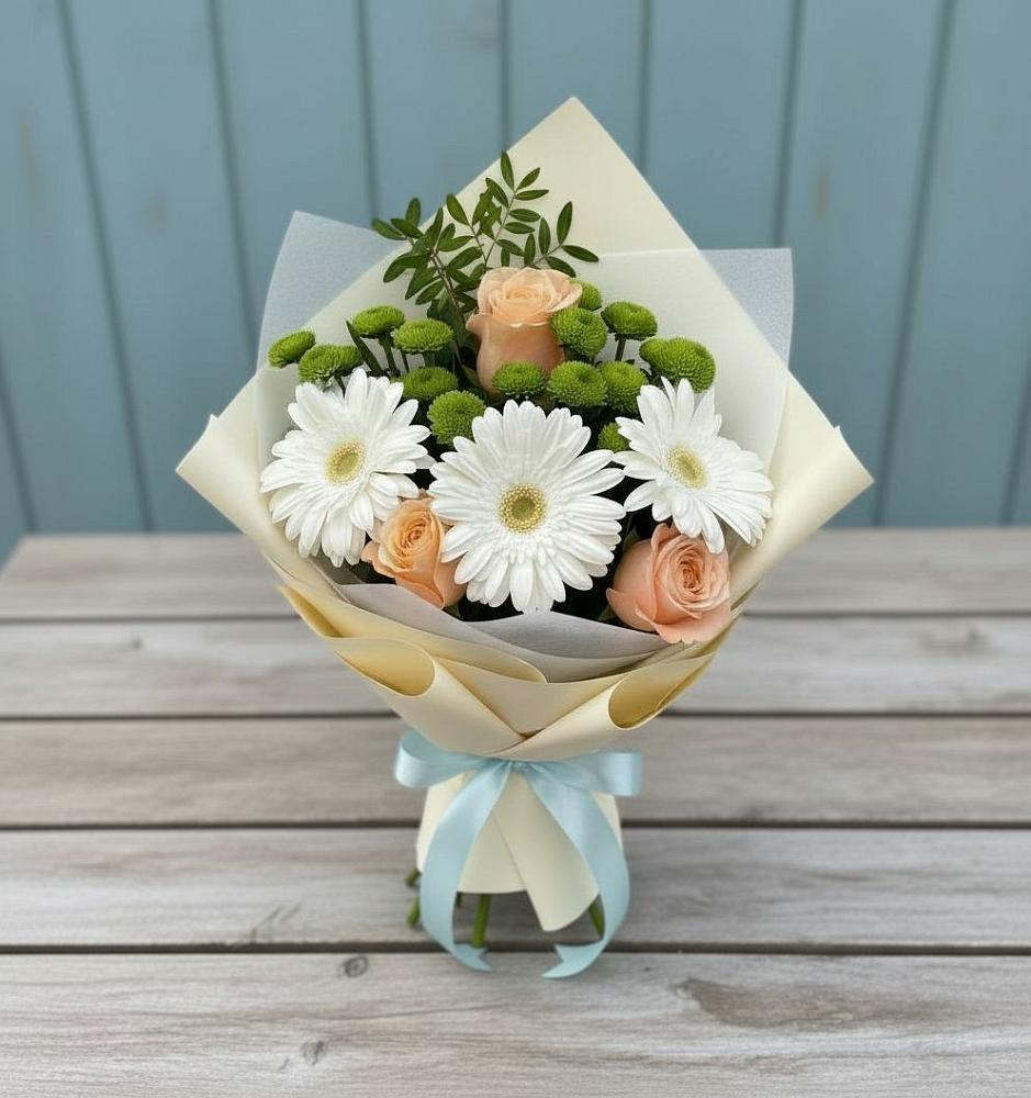 Букет цветов из: Герберы, Розы и Хризантемы в Октябрьский Волгоградской области