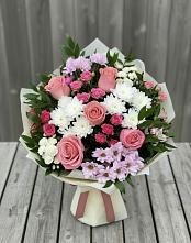 Букет цветов из:  Альстромерии, Гвоздики, Розы и Хризантемы в Октябрьский Волгоградской области