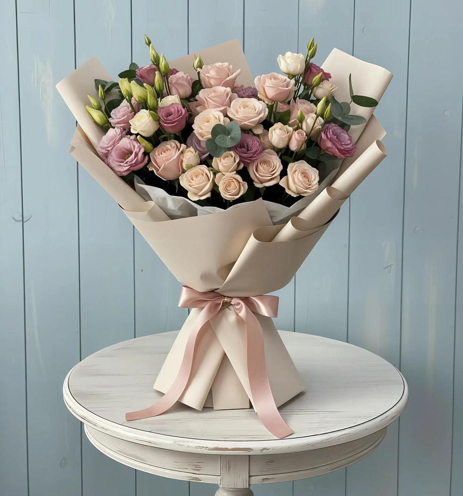 Букет цветов из: Розы и Лизиантусы в Октябрьский Волгоградской области