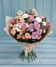 Букет цветов из:  Хризантемы, Розы и Альстромерии в Октябрьский Волгоградской области